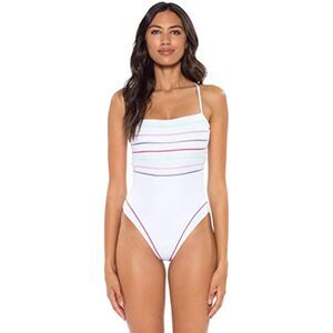 So Luna Swimwear Women M White Striped Cross Back One Piece Swimsuit RETAG DD73